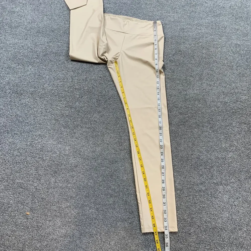 Calzedonia Leggings Womens S Small Cream Faux Leather High Waisted Crop Pull On